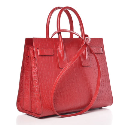 Saint Laurent Calfskin Crocodile Embossed Small Sac De Jour Eros Red 4 of 14