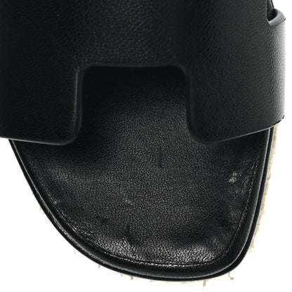 Hermes Goatskin Elda Espadrille Wedge Sandals 37 Black 8 of 9