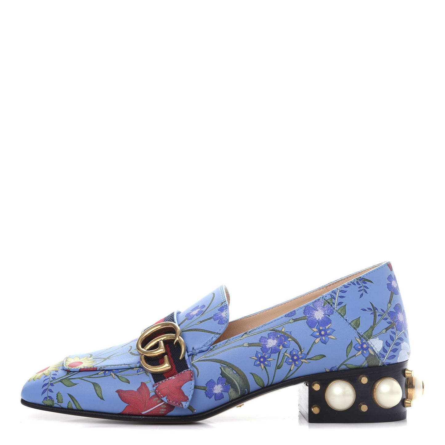 Apollo Calfskin Web Pearl New Flora Peyton 35mm Loafer Pumps 37.5 Azure