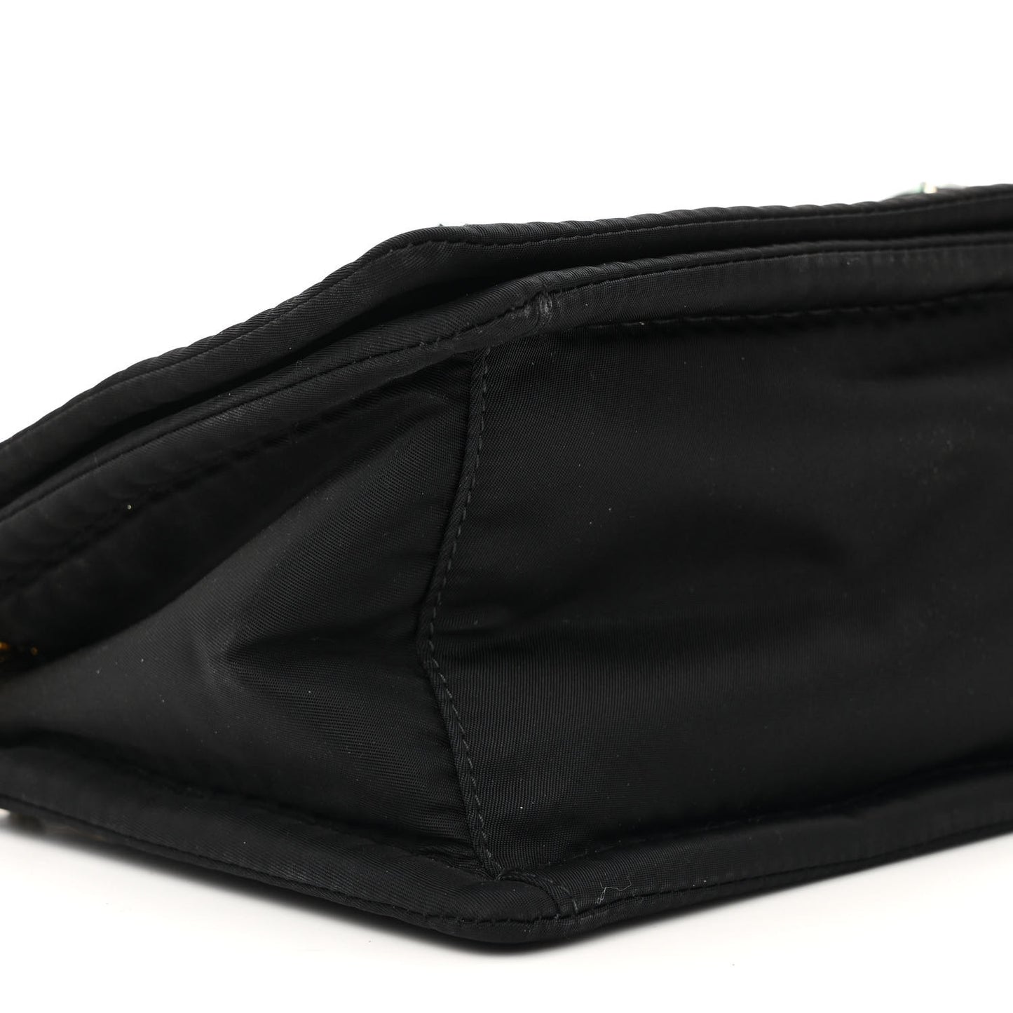 Tessuto Nylon Crystal Chain Flap Shoulder Bag Black