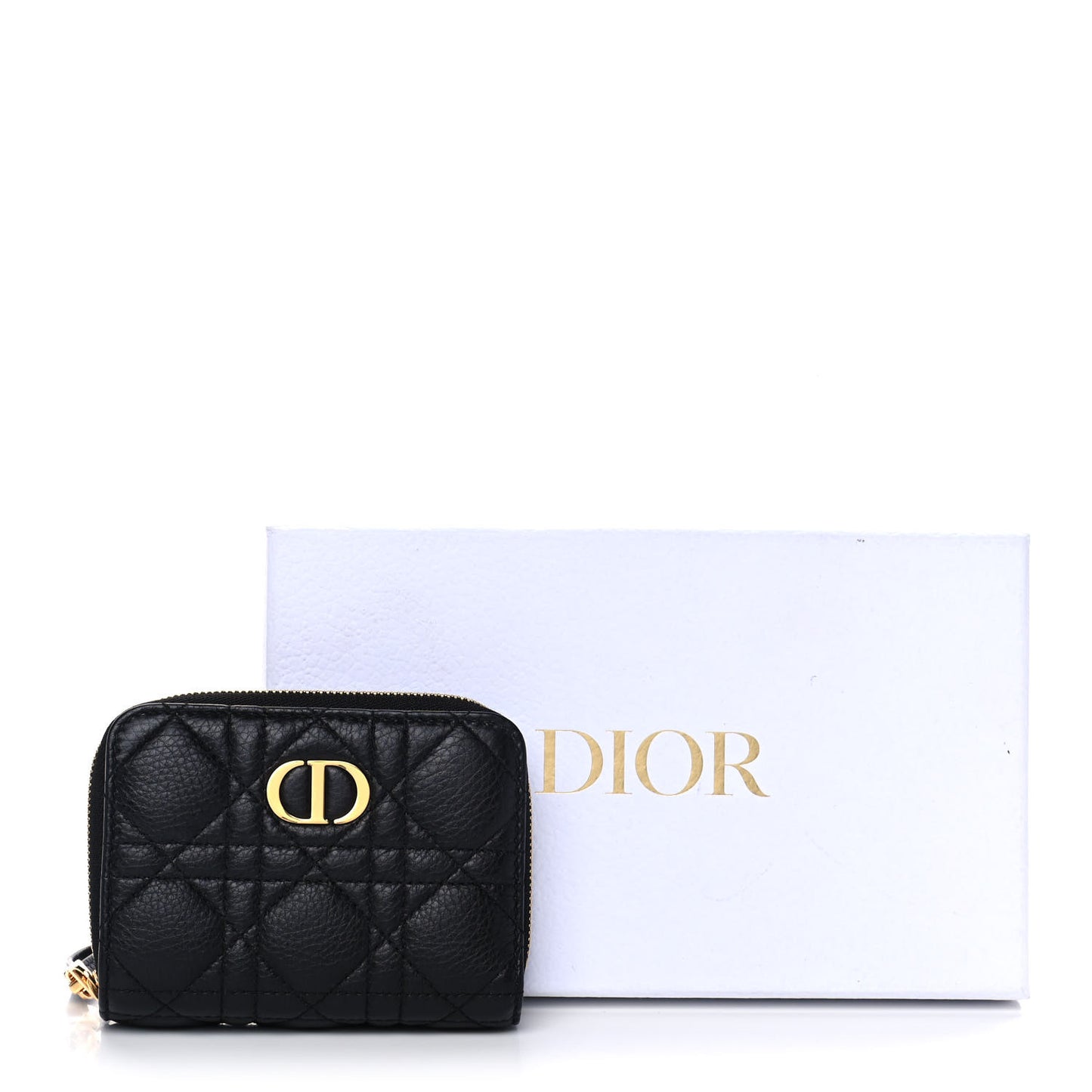 Grained Calfskin Supple Cannage Caro Scarlet Zipped Wallet Black