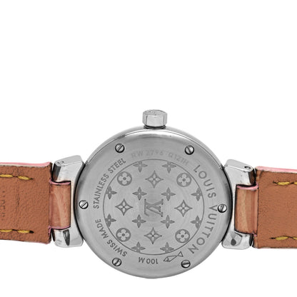 Louis Vuitton Stainless Steel Alligator Diamond Mother of Pearl 28mm Tambour Lovely Quartz Watch 4 of 4