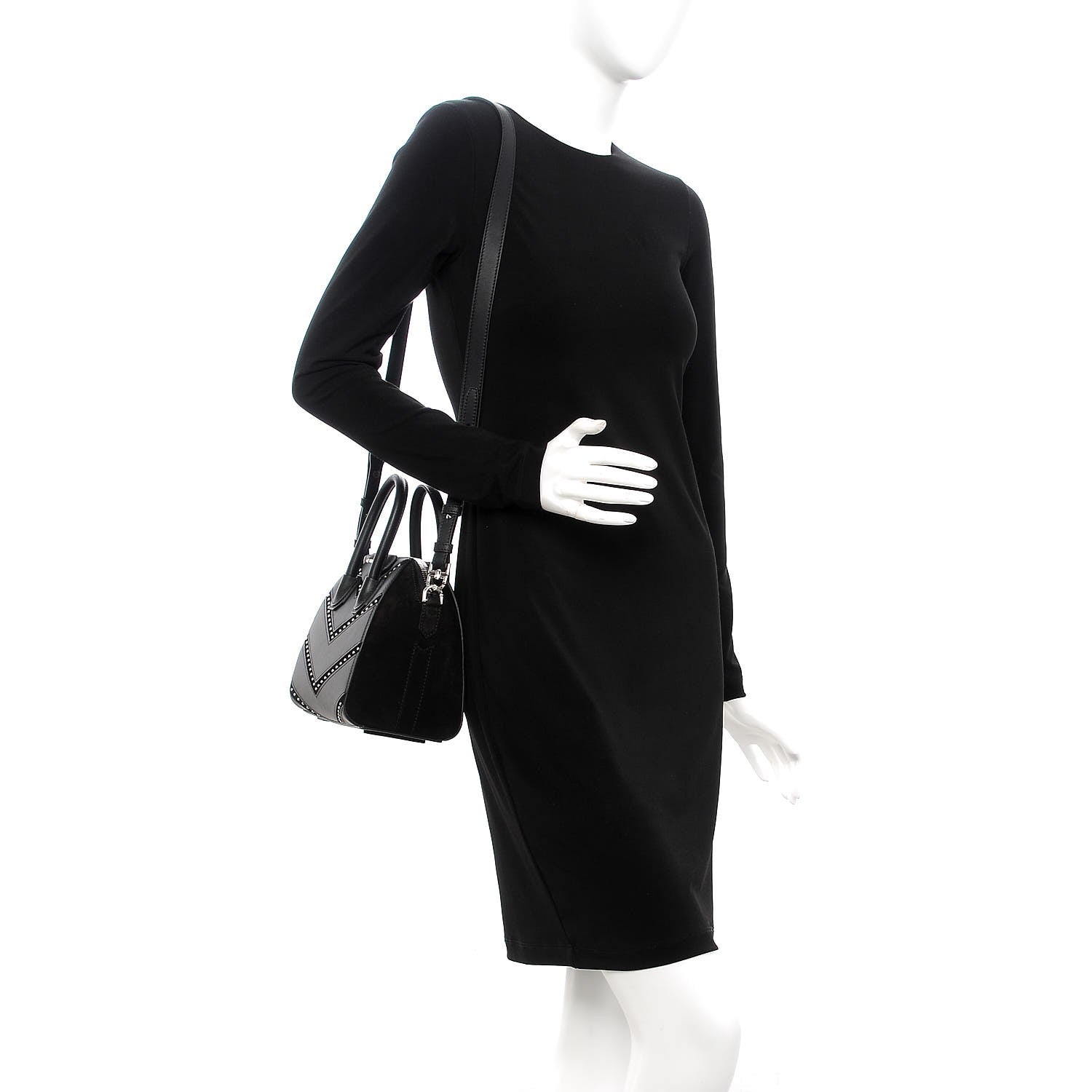 Givenchy Calfskin Suede Mini Studded Chevron Antigona Black 11 of 18