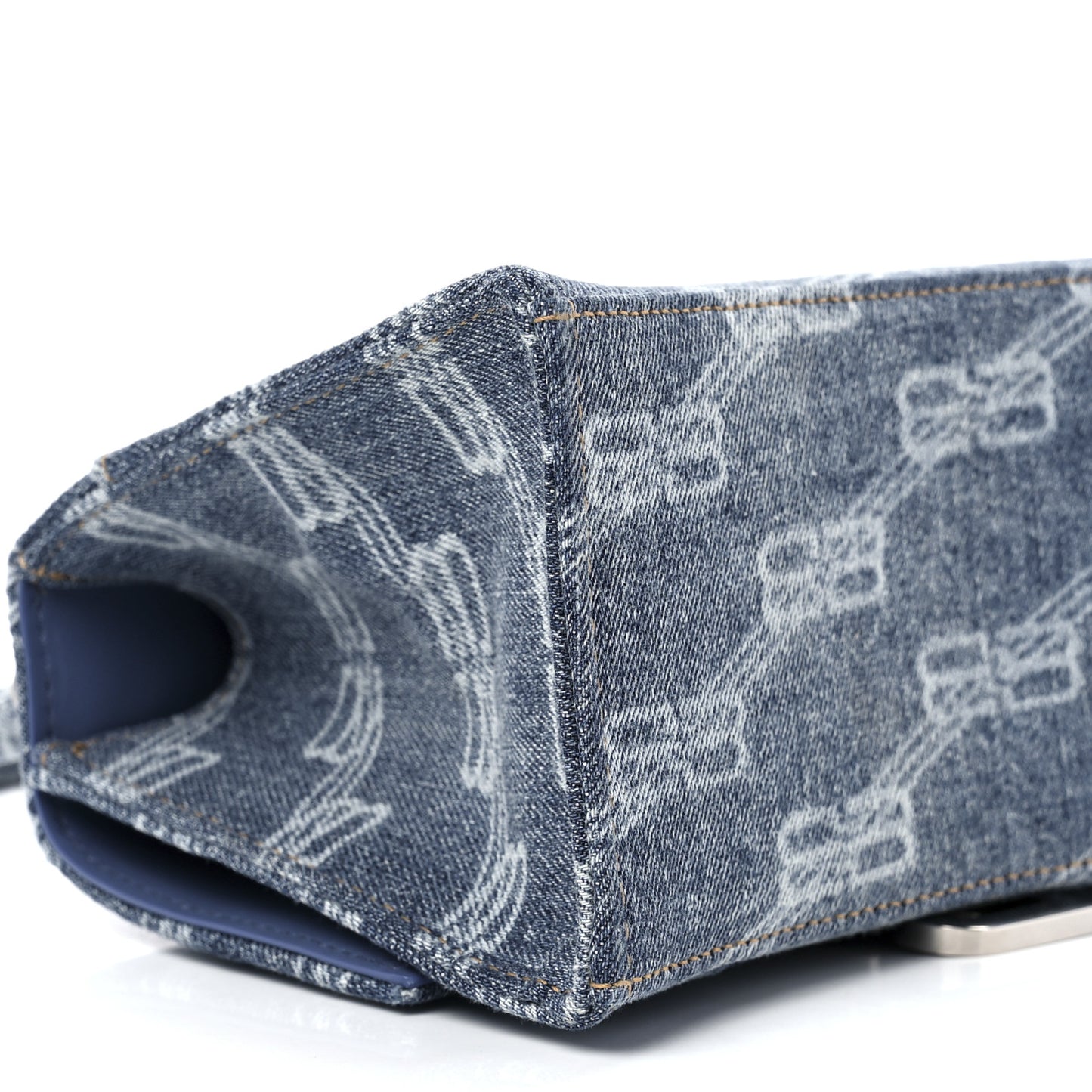 Denim BB Monogram Small Hourglass Top Handle Bag Blue