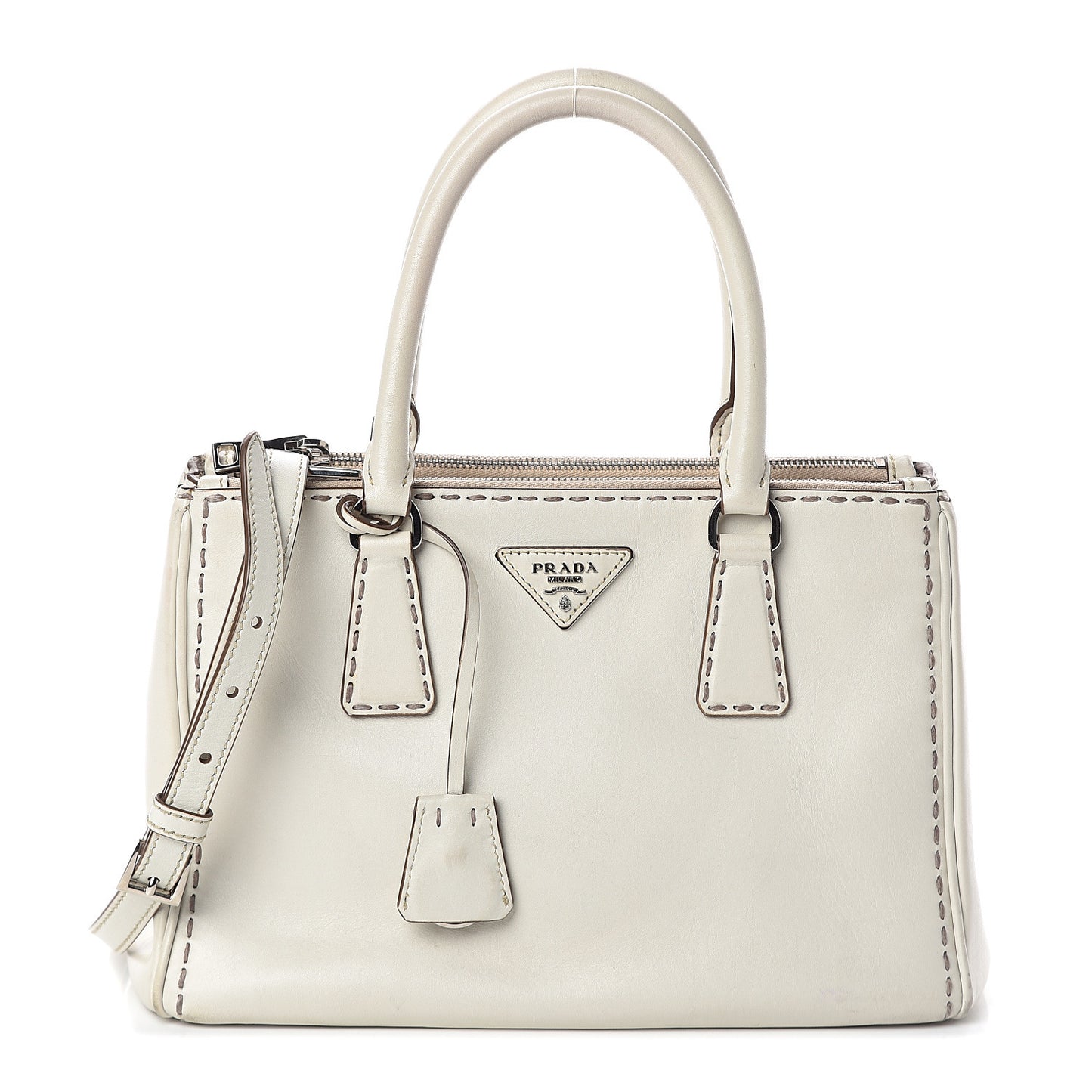 City Calf Hand Stitched Small Galleria Double Zip Tote Talco