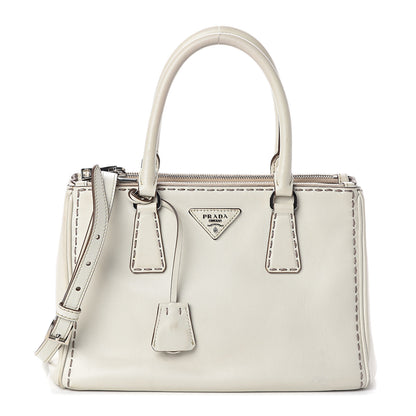 Prada City Calf Hand Stitched Small Galleria Double Zip Tote Talco 1 of 8