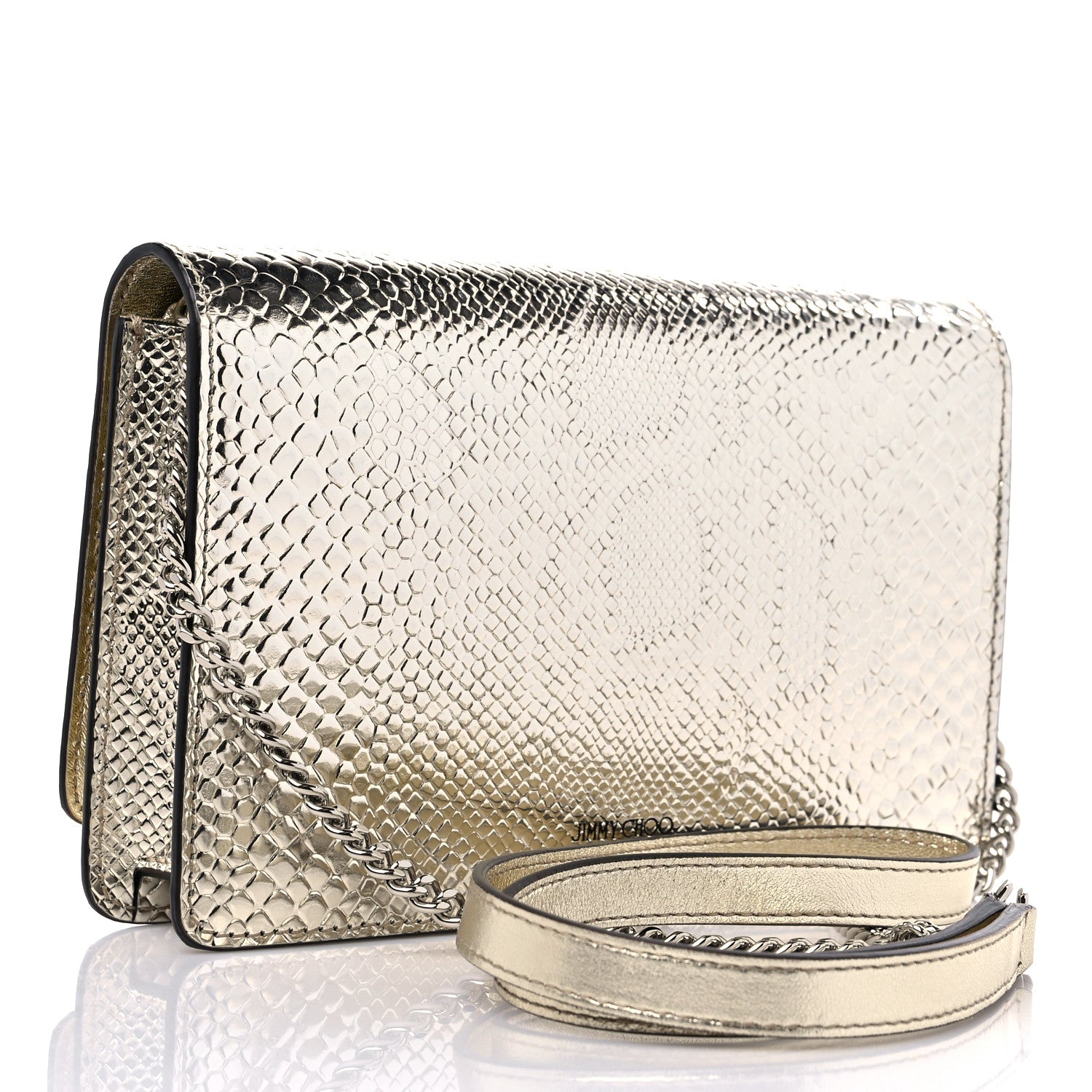 Jimmy Choo Metallic Calfskin Snake Embossed Palace Crossbody Champagne Silver 3 of 8