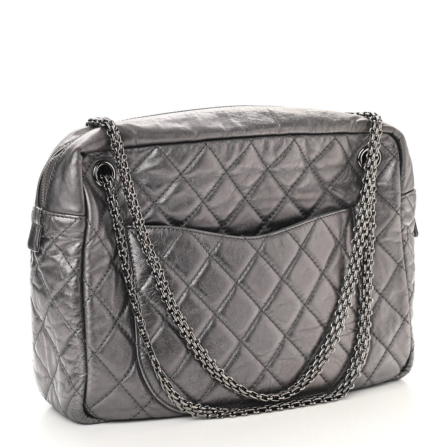 Chanel Metallic Aged Calfskin Quilted Large Reissue Camera Case Silver 3 of 10