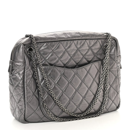 Chanel Metallic Aged Calfskin Quilted Large Reissue Camera Case Silver 3 of 10