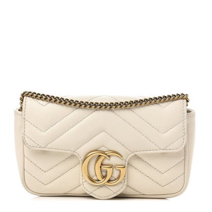 Gucci Calfskin Matelasse Super Mini GG Marmont Shoulder Bag White 1 of 13