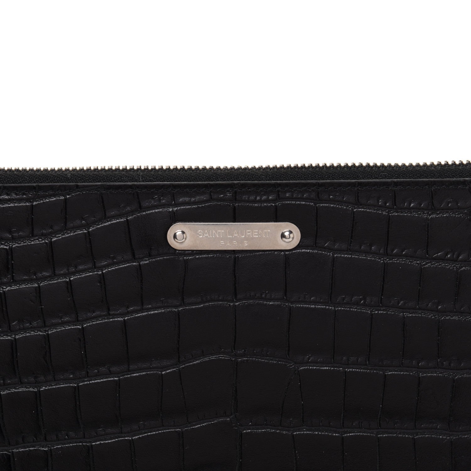 Saint Laurent Calfskin Crocodile Embossed Document Holder Black 8 of 9