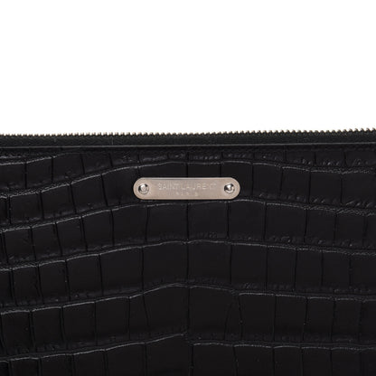 Saint Laurent Calfskin Crocodile Embossed Document Holder Black 8 of 9
