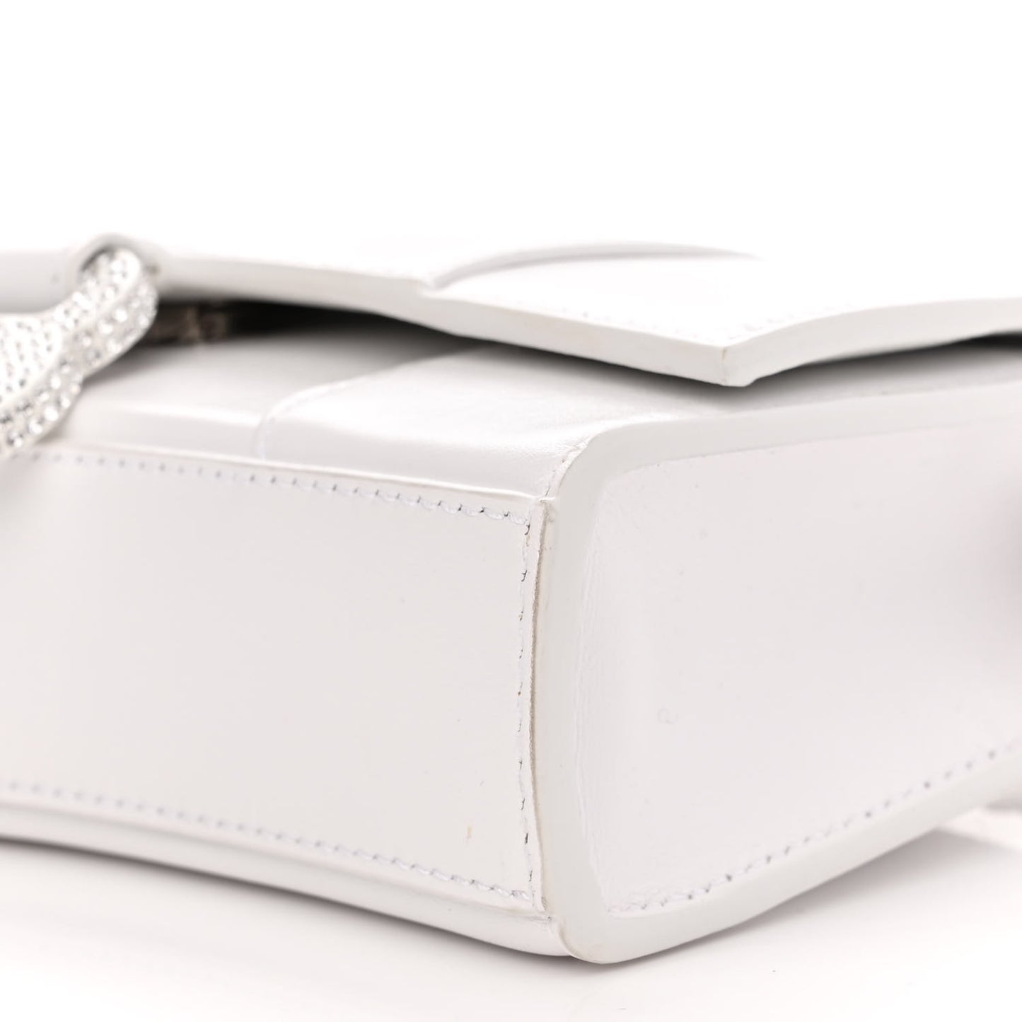 Shiny Box Calfskin Strass Hourglass Chain Bag White