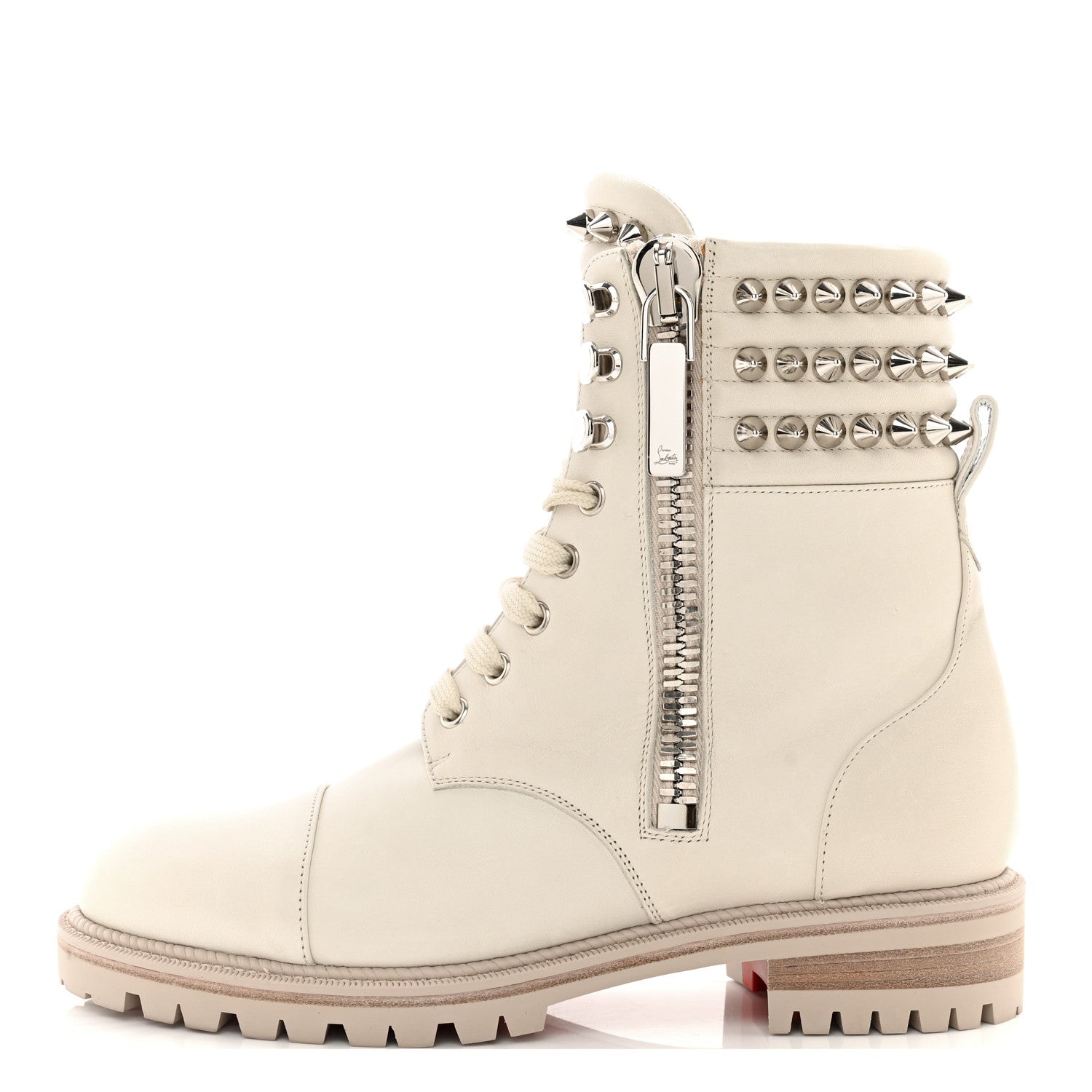 Christian Louboutin Calfskin Winter Spikes Combat Boots 38.5 White 1 of 12