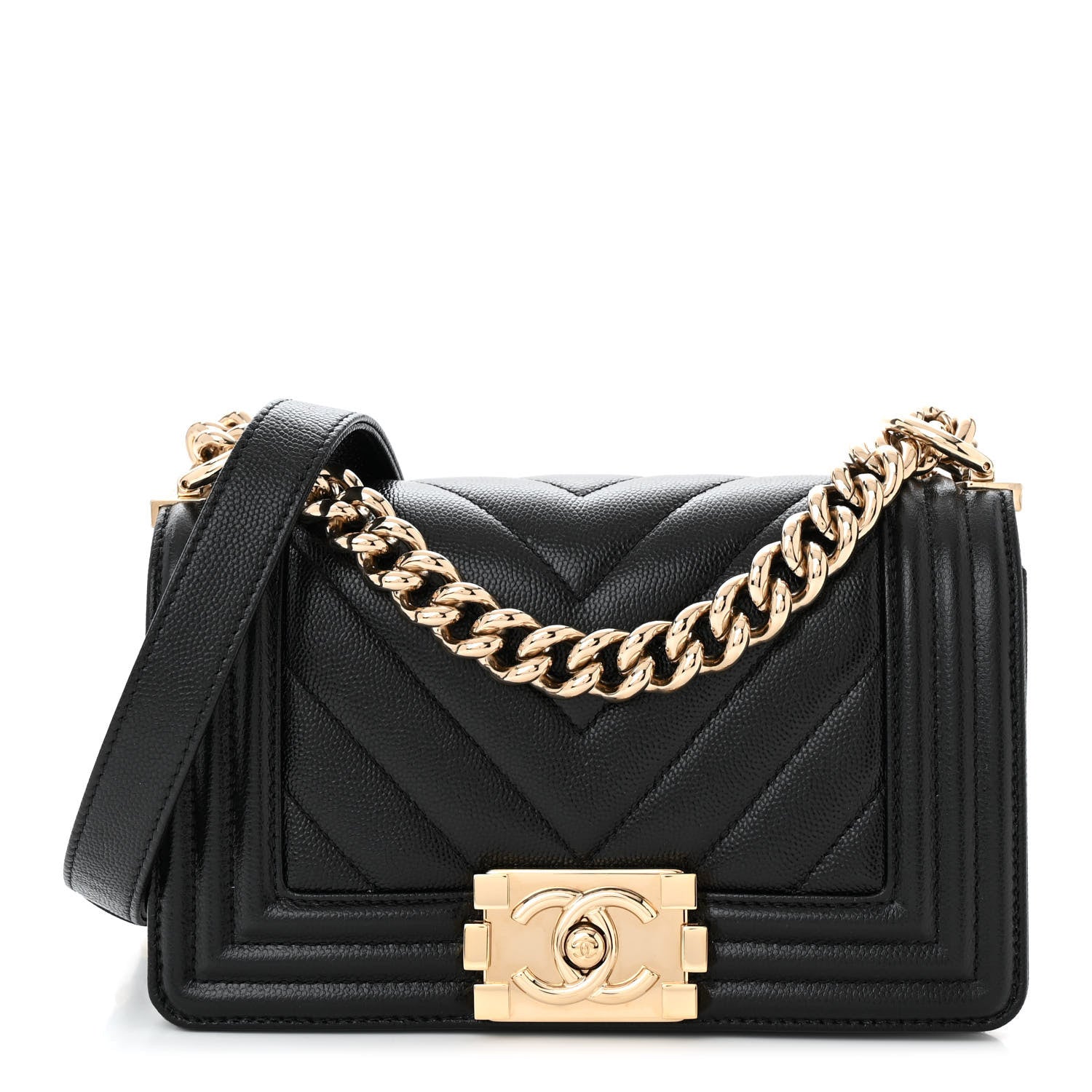 Chanel Caviar Chevron Quilted Small Boy Flap Black 1 of 11