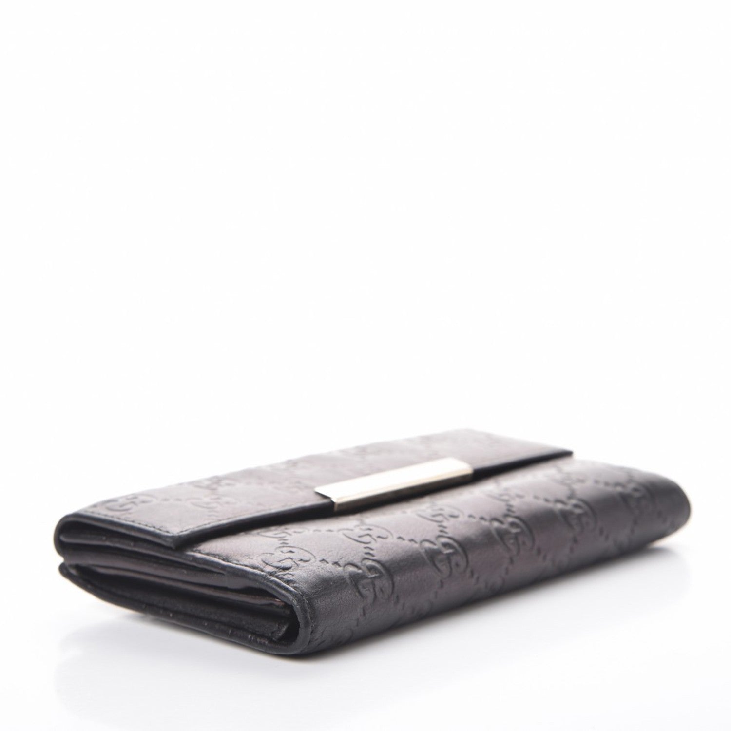 Gucci Guccissima Margaux Calfskin Metal Bar Continental Flap Wallet Black 4 of 9