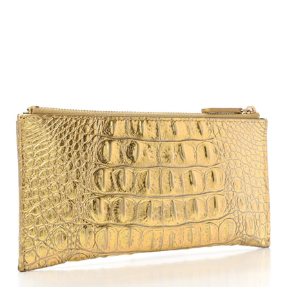 Chanel Calfskin Crocodile Embossed Cocodile Zip Pouch Gold 2 of 4