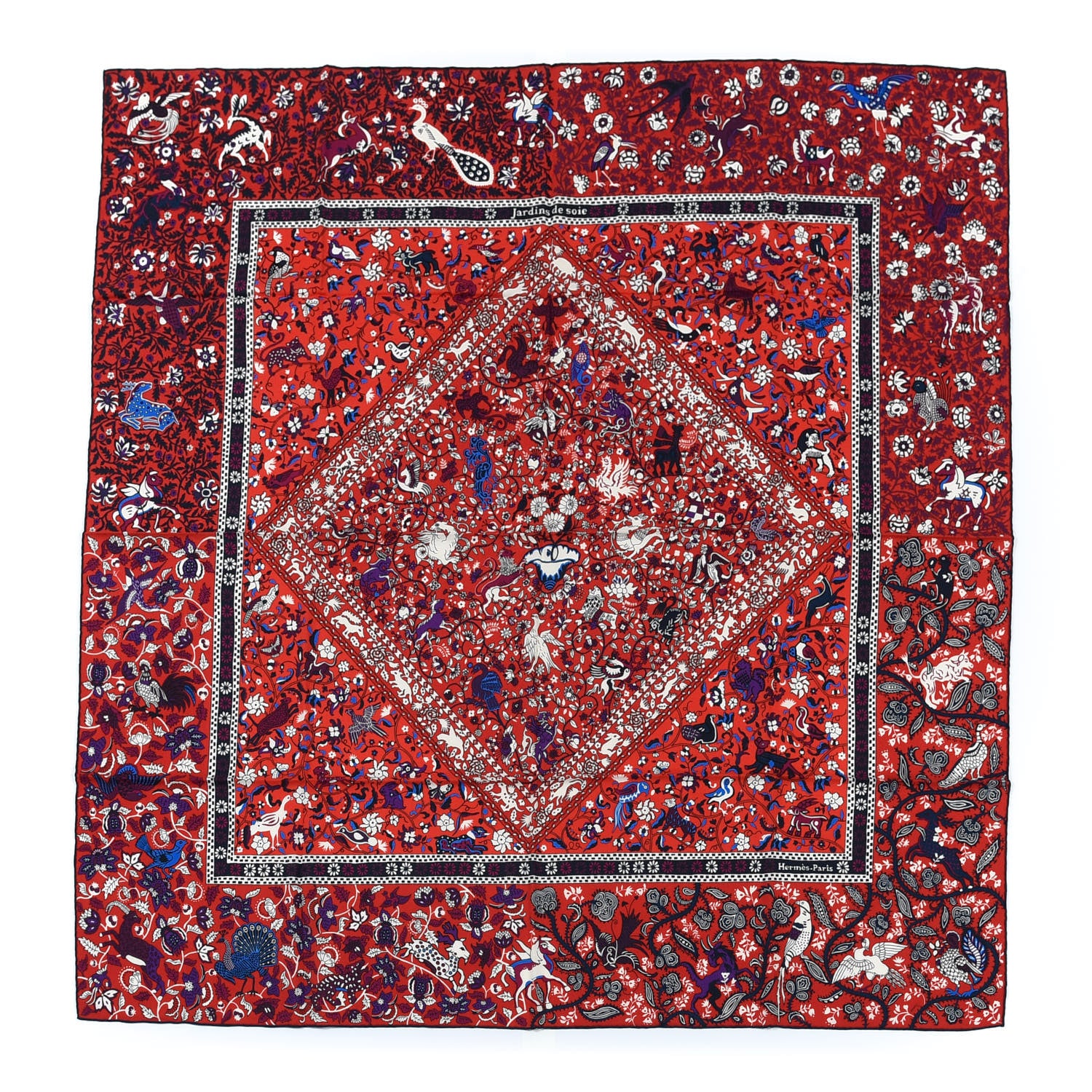 Hermes Cashmere Silk Jardins De Soie Shawl 140 Rouge Blue Violet 1 of 5