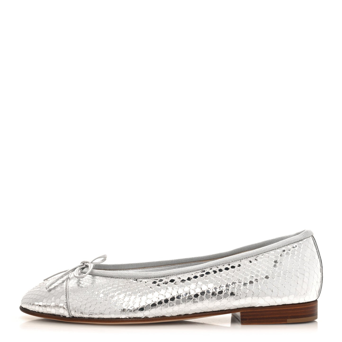 Mirror Effect Python Cap Toe CC Ballerina Flats 38 Silver