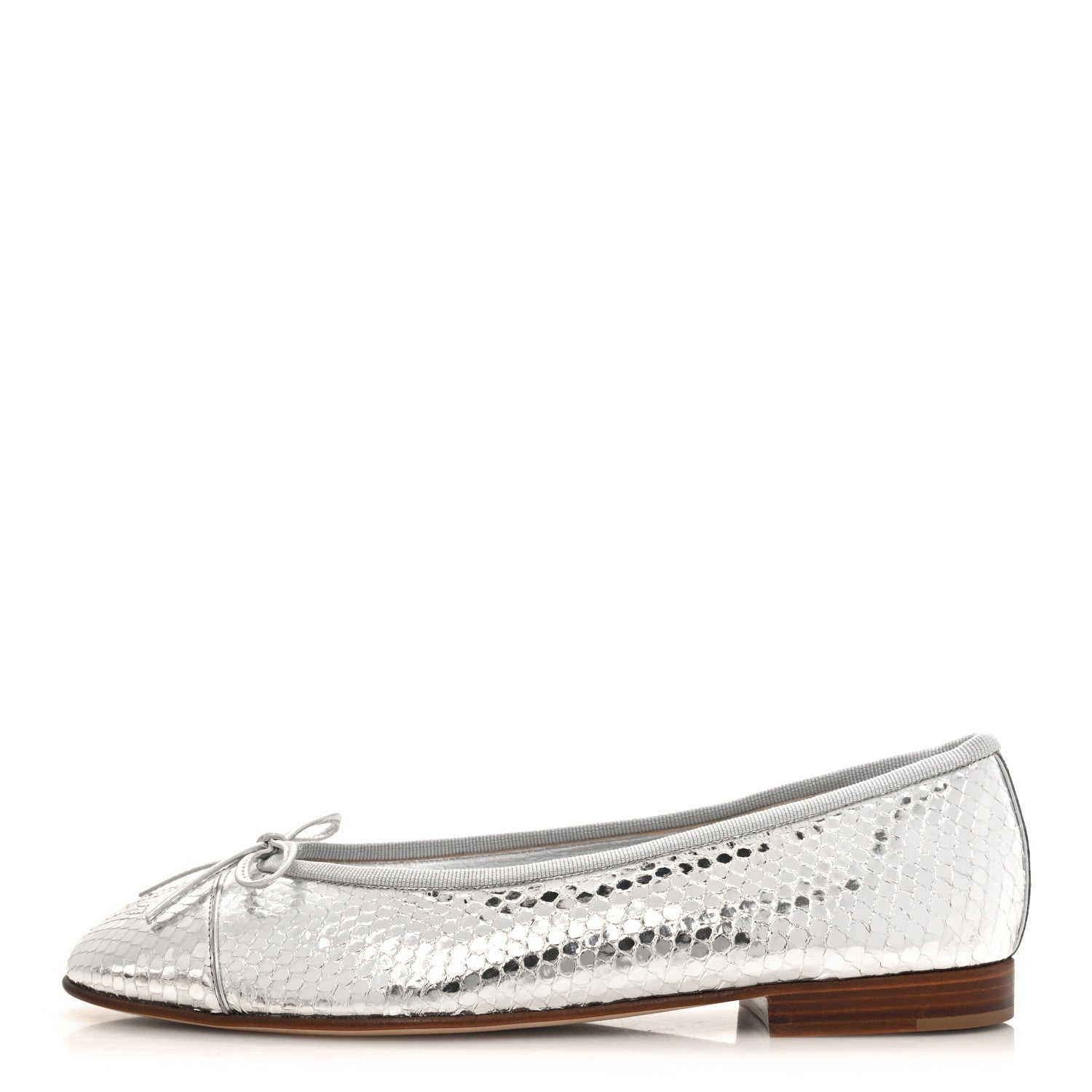 Chanel Mirror Effect Python Cap Toe CC Ballerina Flats 38 Silver 1 of 9