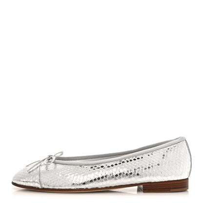 Chanel Mirror Effect Python Cap Toe CC Ballerina Flats 38 Silver 1 of 9