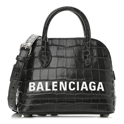 Balenciaga Shiny Calfskin Logo Crocodile Embossed XXS Ville Top Handle Bag Gray 1 of 13