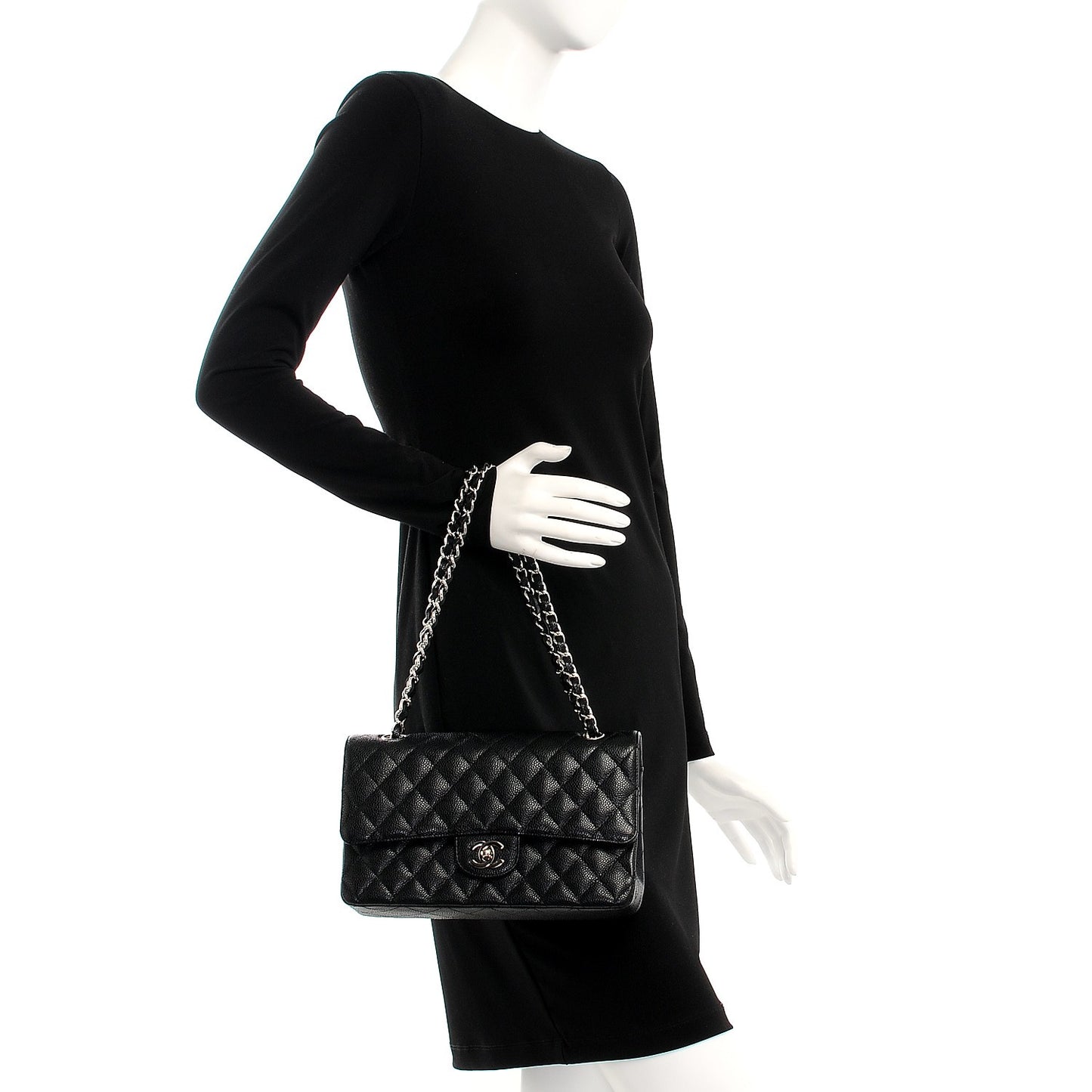 Caviar Quilted Medium Double Flap Black