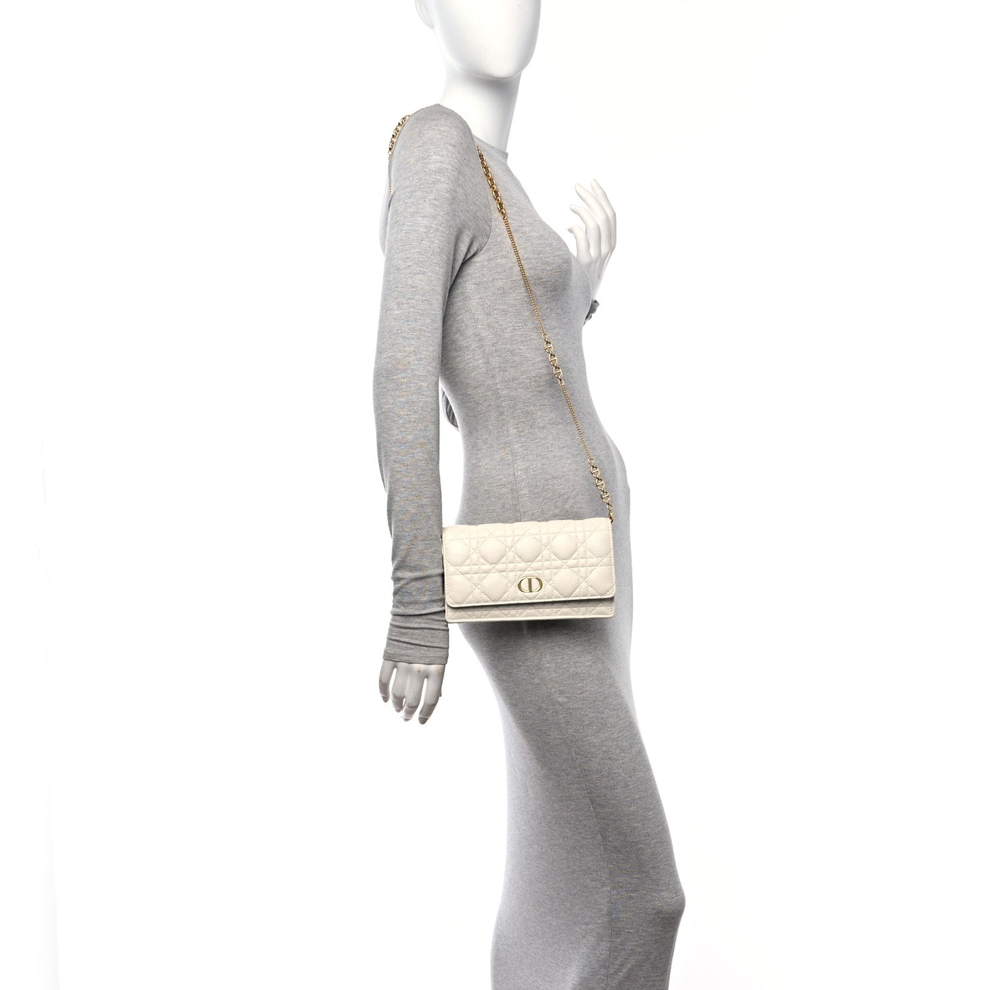 Supple Calfskin Caro Pouch with Chain Latte