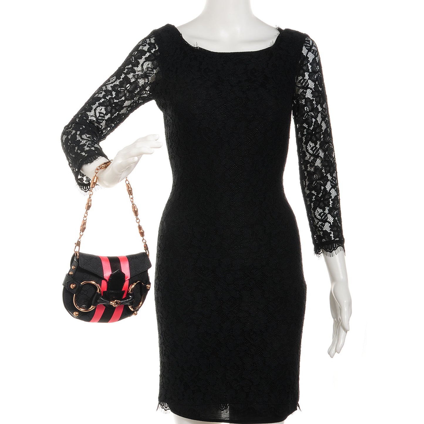Monogram Horsebit Web Flap Bag Black Pink