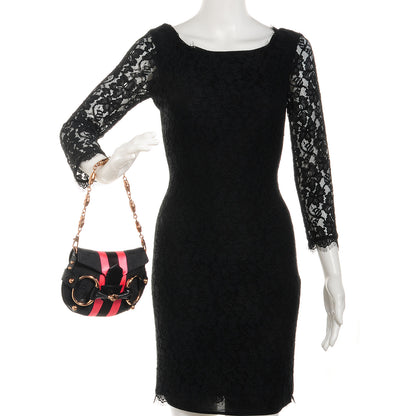 Gucci Monogram Horsebit Web Flap Bag Black Pink 2 of 7