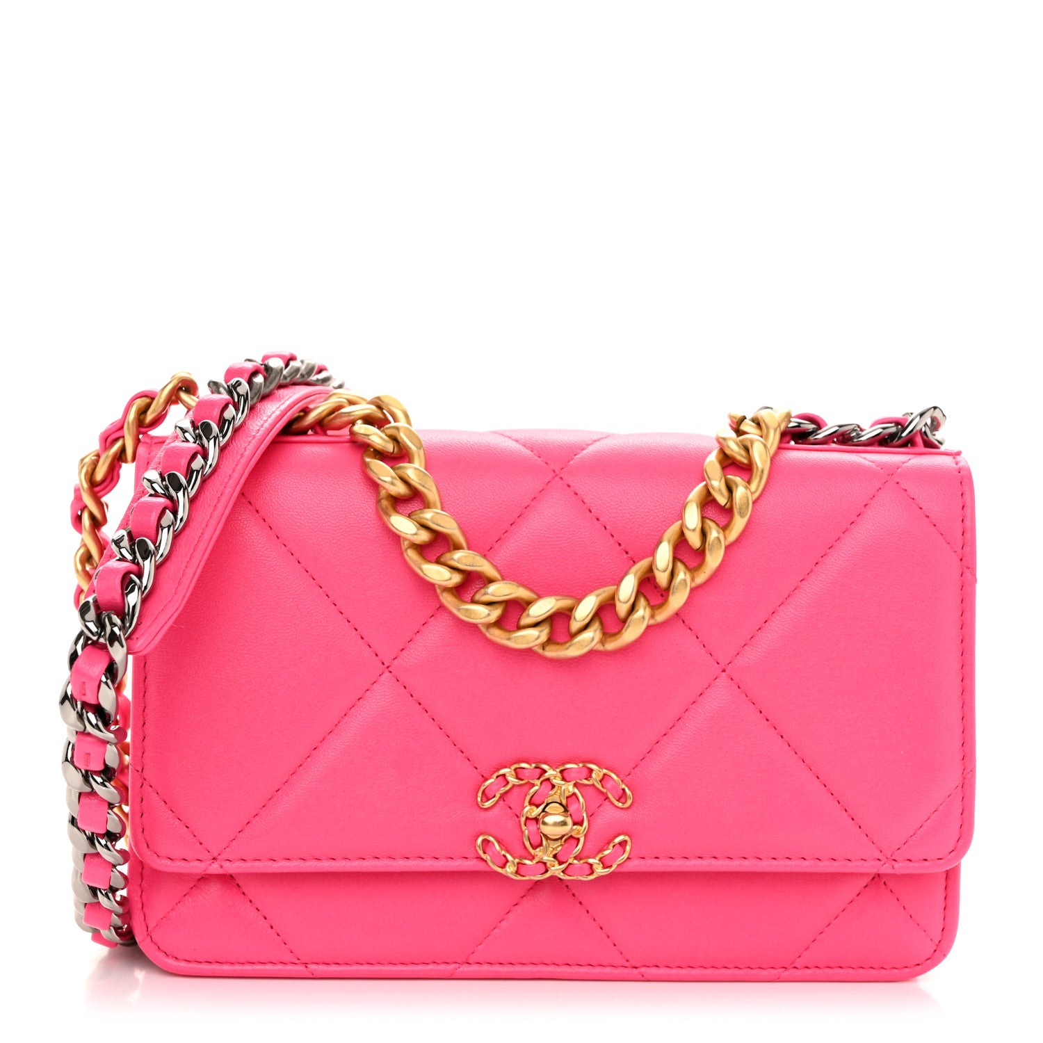 Chanel Lambskin Quilted Chanel 19 Wallet On Chain WOC Dark Pink 1 of 12