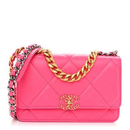 Chanel Lambskin Quilted Chanel 19 Wallet On Chain WOC Dark Pink 1 of 12