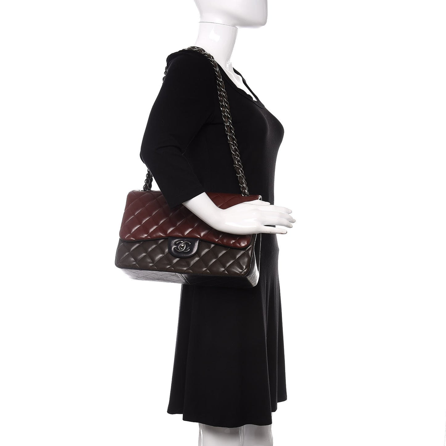 Lambskin Quilted Jumbo Tri-Color Double Flap Burgundy