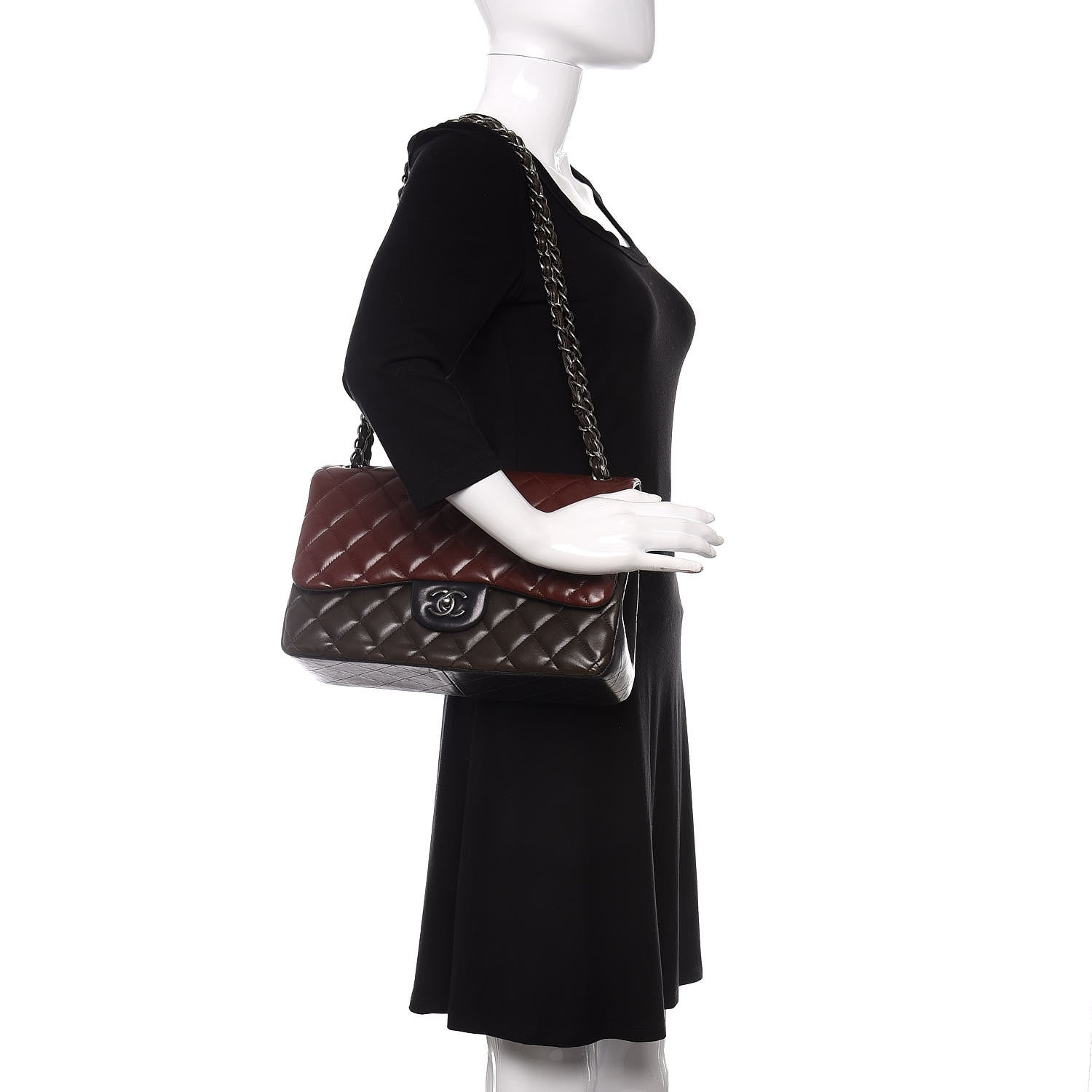 Chanel Lambskin Quilted Jumbo Tri-Color Double Flap Burgundy 2 of 14