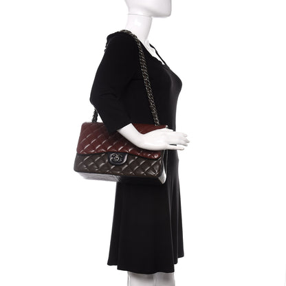 Chanel Lambskin Quilted Jumbo Tri-Color Double Flap Burgundy 2 of 14