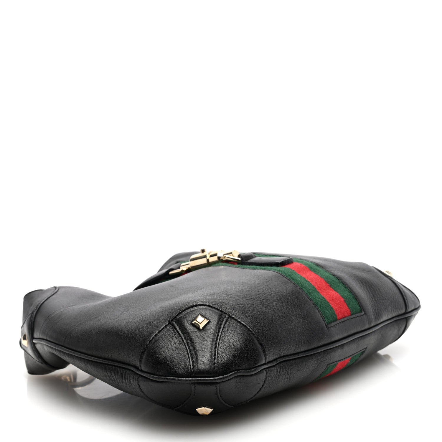 Gucci Calfskin Web Piston Lock Jackie O Hobo Black 4 of 11
