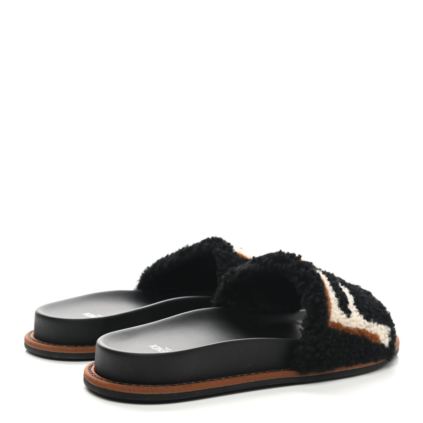 Shearling Logo Slide Sandals 38 Black Latte Brownie