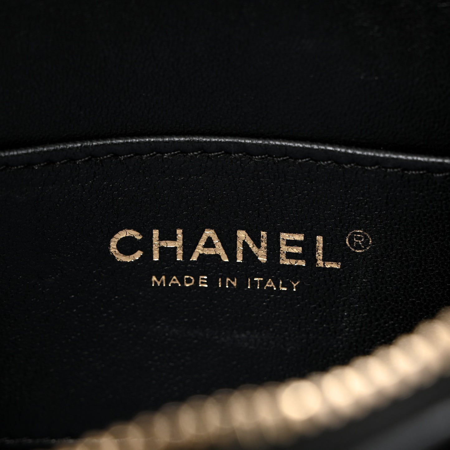 Calfskin Chevron Quilted Medal Flap Black