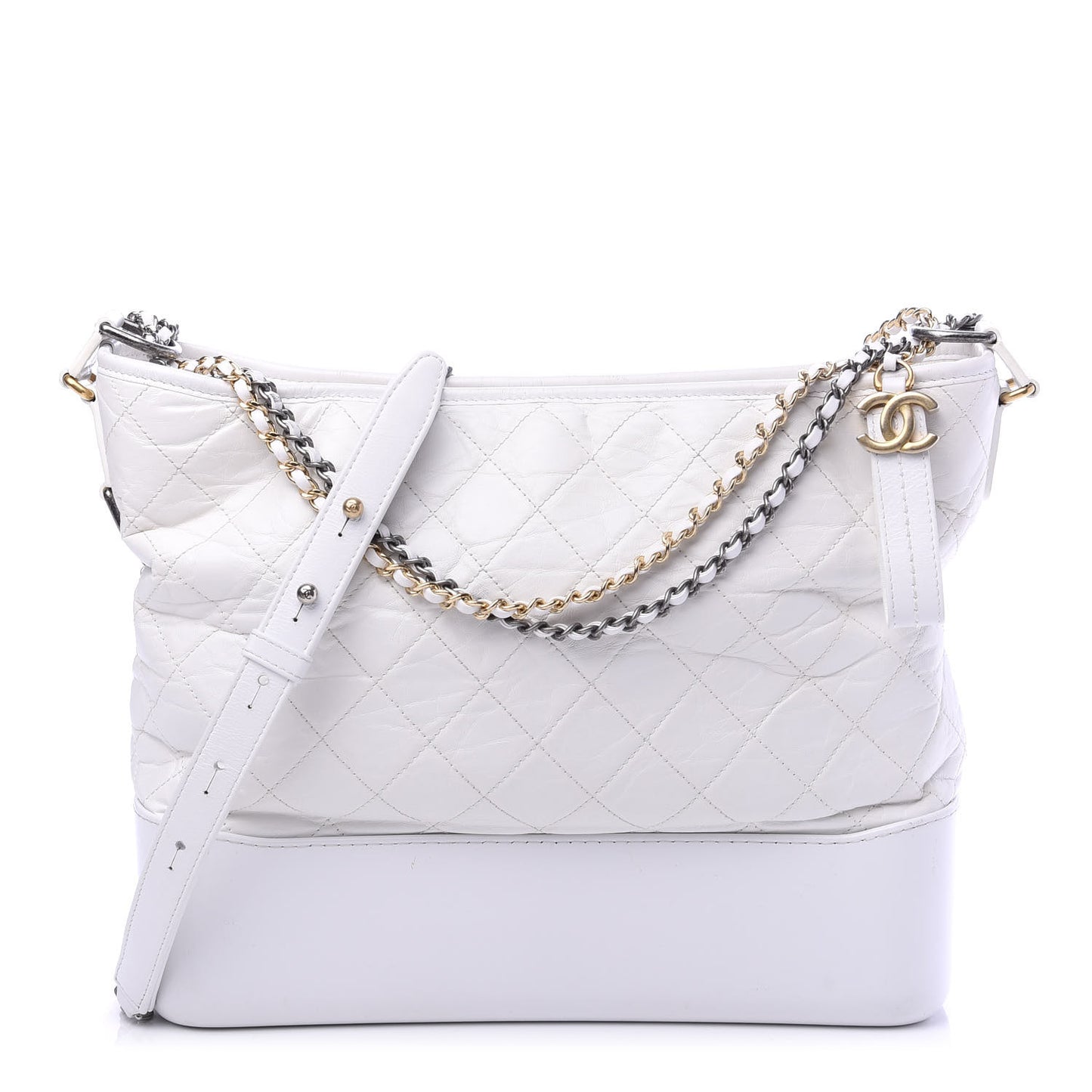 Aged Calfskin Quilted Large Gabrielle Hobo White