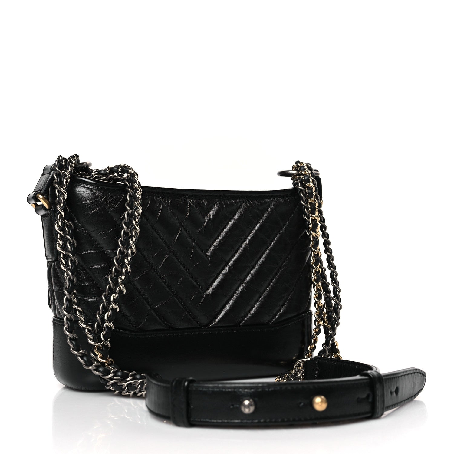 Chanel Aged Calfskin Chevron Quilted Small Gabrielle Hobo Black 3 of 10