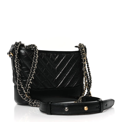 Chanel Aged Calfskin Chevron Quilted Small Gabrielle Hobo Black 3 of 10