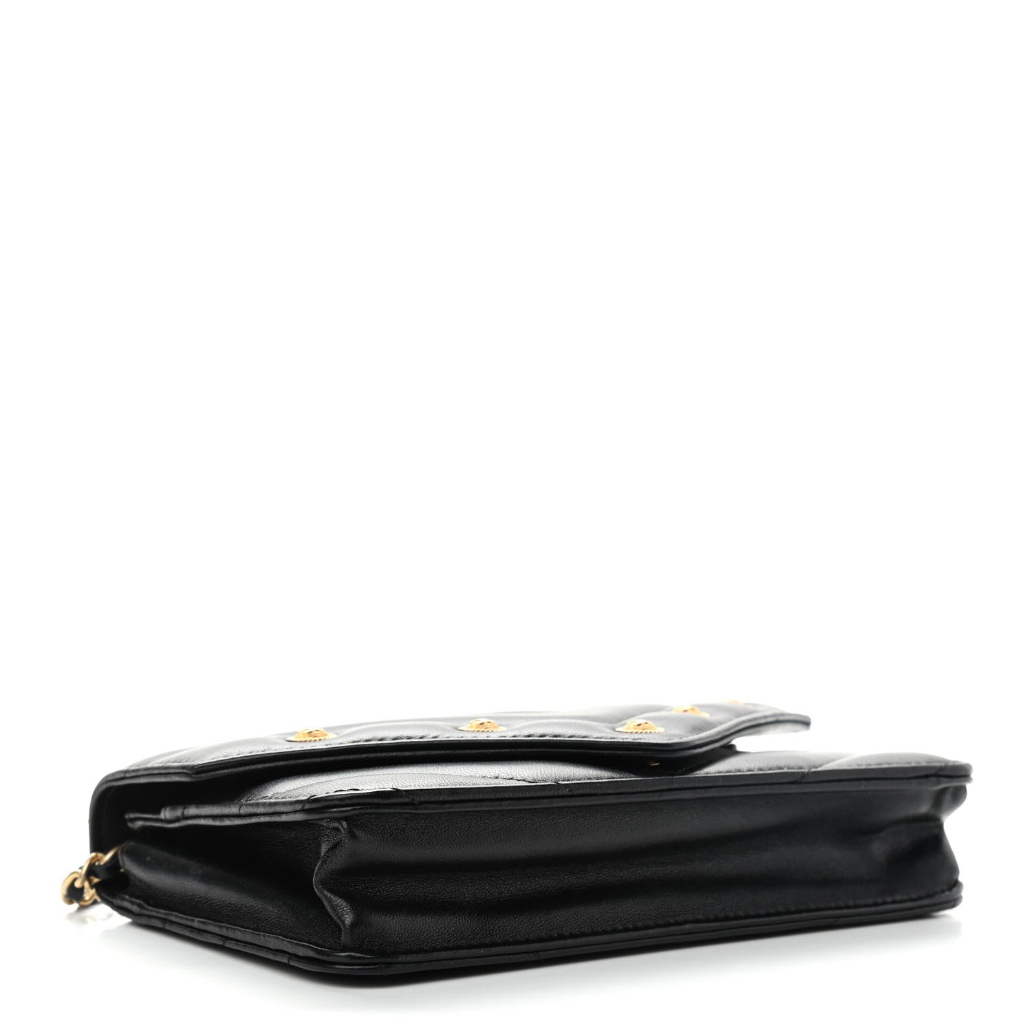 Chanel Lambskin Chevron Quilted Medallion Wallet On Chain WOC Black 4 of 14