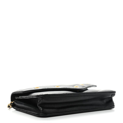 Chanel Lambskin Chevron Quilted Medallion Wallet On Chain WOC Black 4 of 14