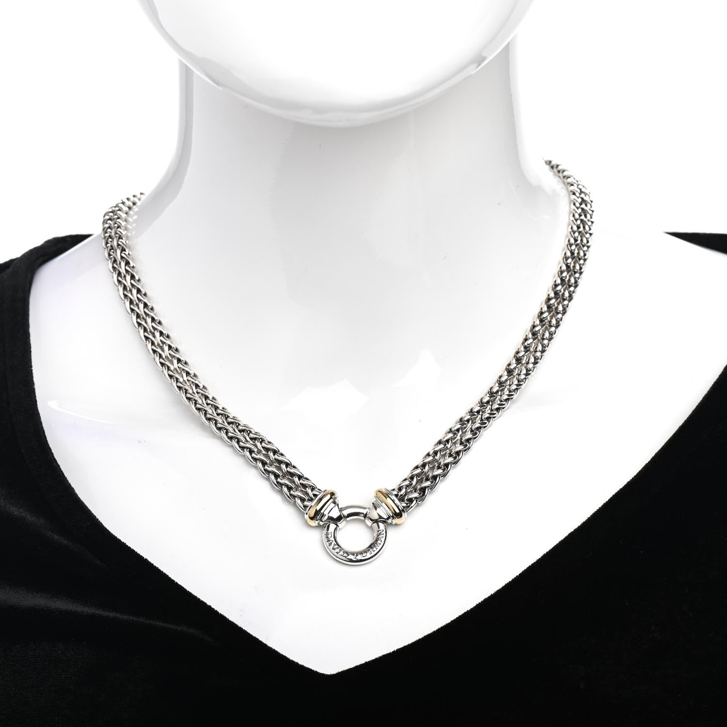 David Yurman Sterling Silver 18K Yellow Gold 8mm Double Wheat Chain Necklace 2 of 4
