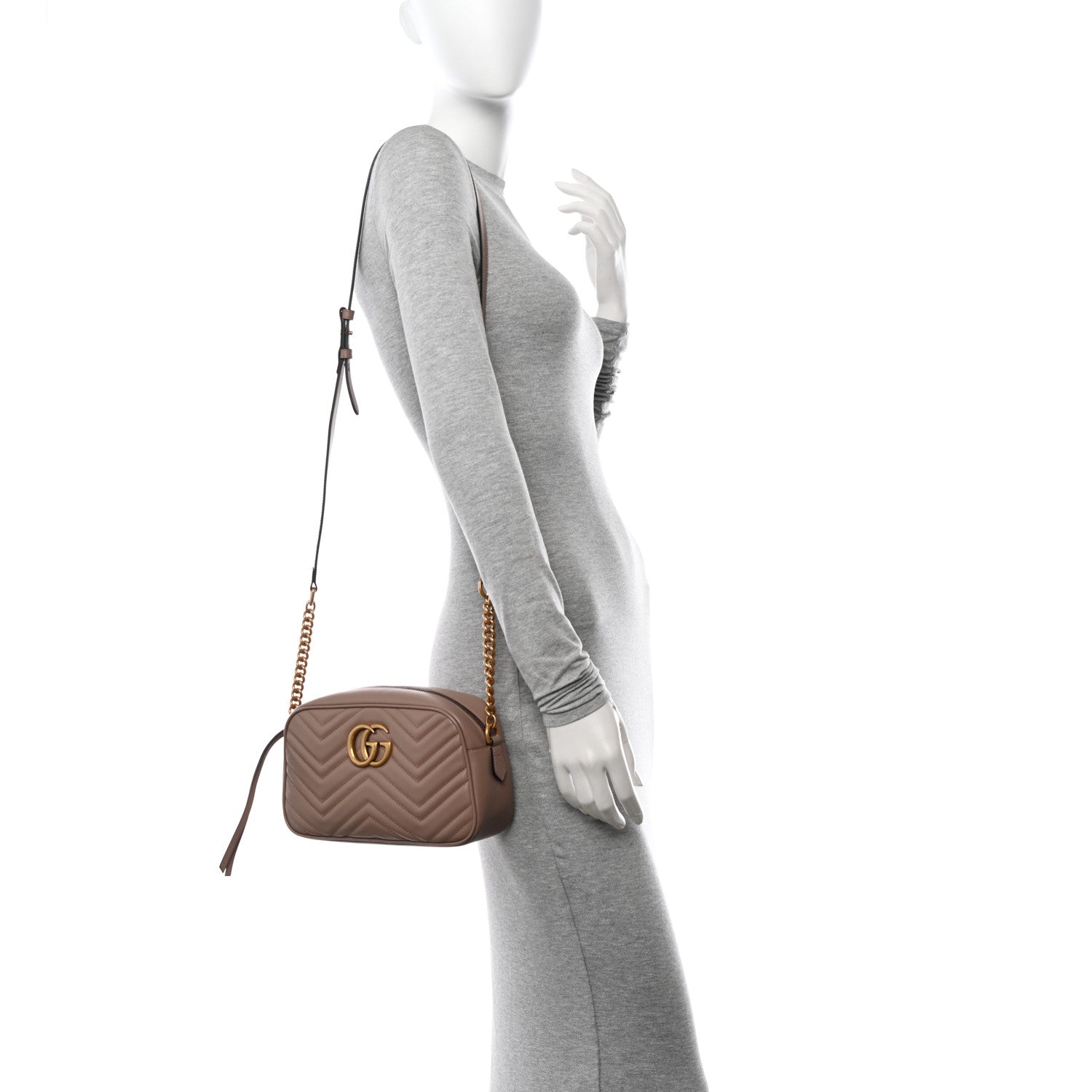 Gucci Calfskin Matelasse Small GG Marmont Chain Shoulder Bag Porcelain Rose 2 of 10