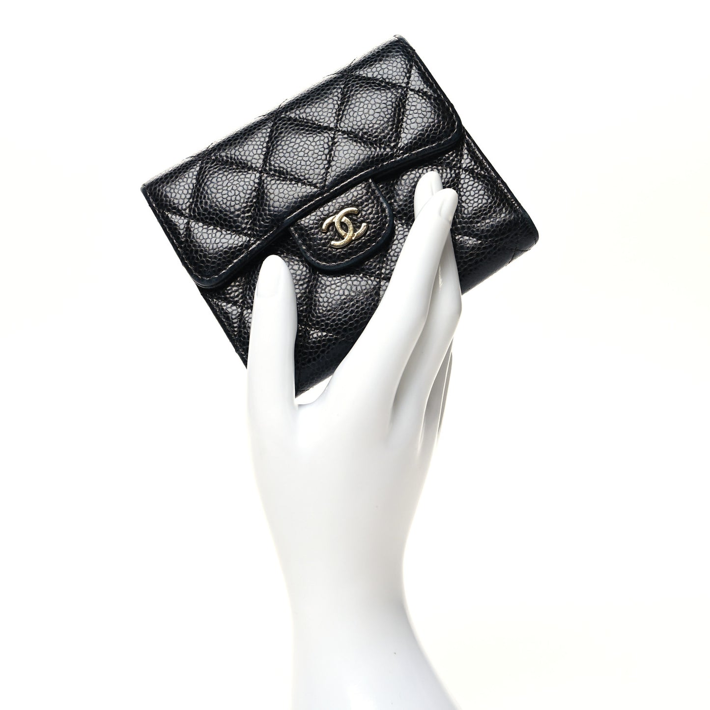 Caviar Quilted Compact Flap Wallet Black