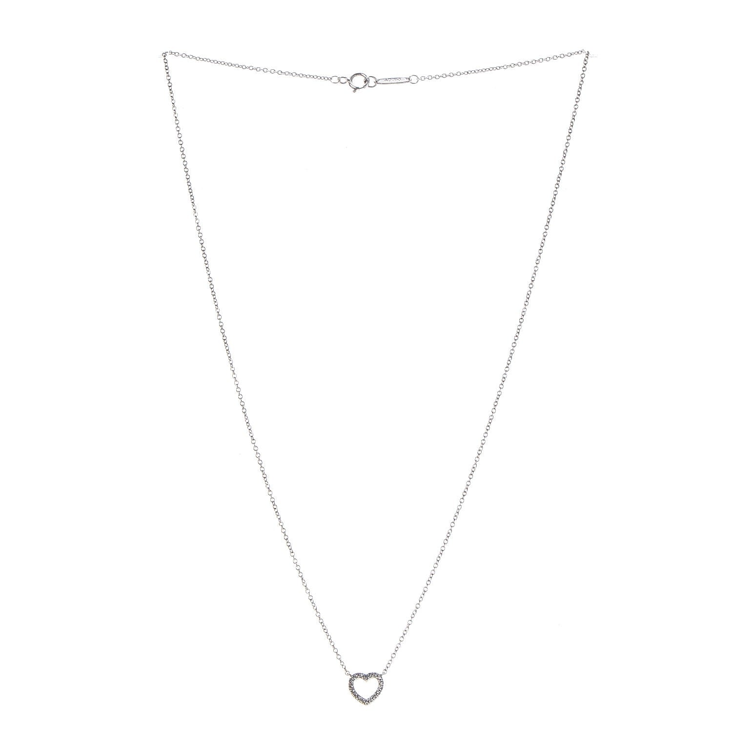 Tiffany 18K White Gold Diamond Metro Heart Pendant Necklace 3 of 7