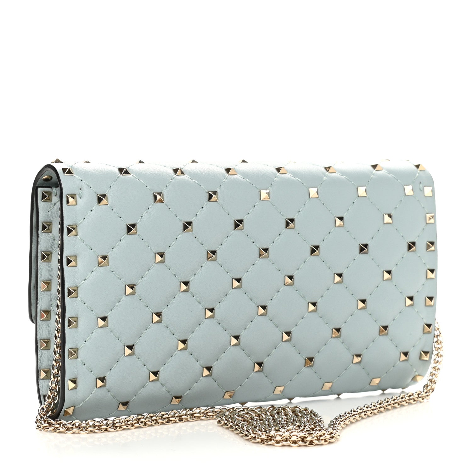 Valentino Garavani Nappa Rockstud Spike Wallet on Chain Celadon 3 of 8