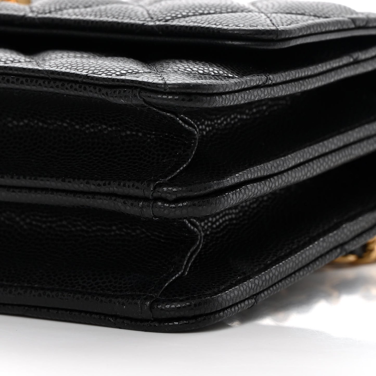 Caviar Quilted Chain Link Clutch With Chain Black