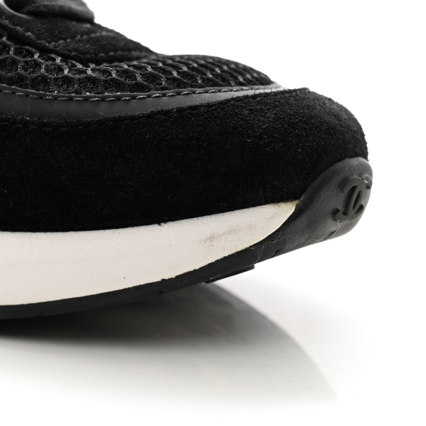 Calfskin Mesh Lycra Suede Womens Logo Sneakers 37.5 Black